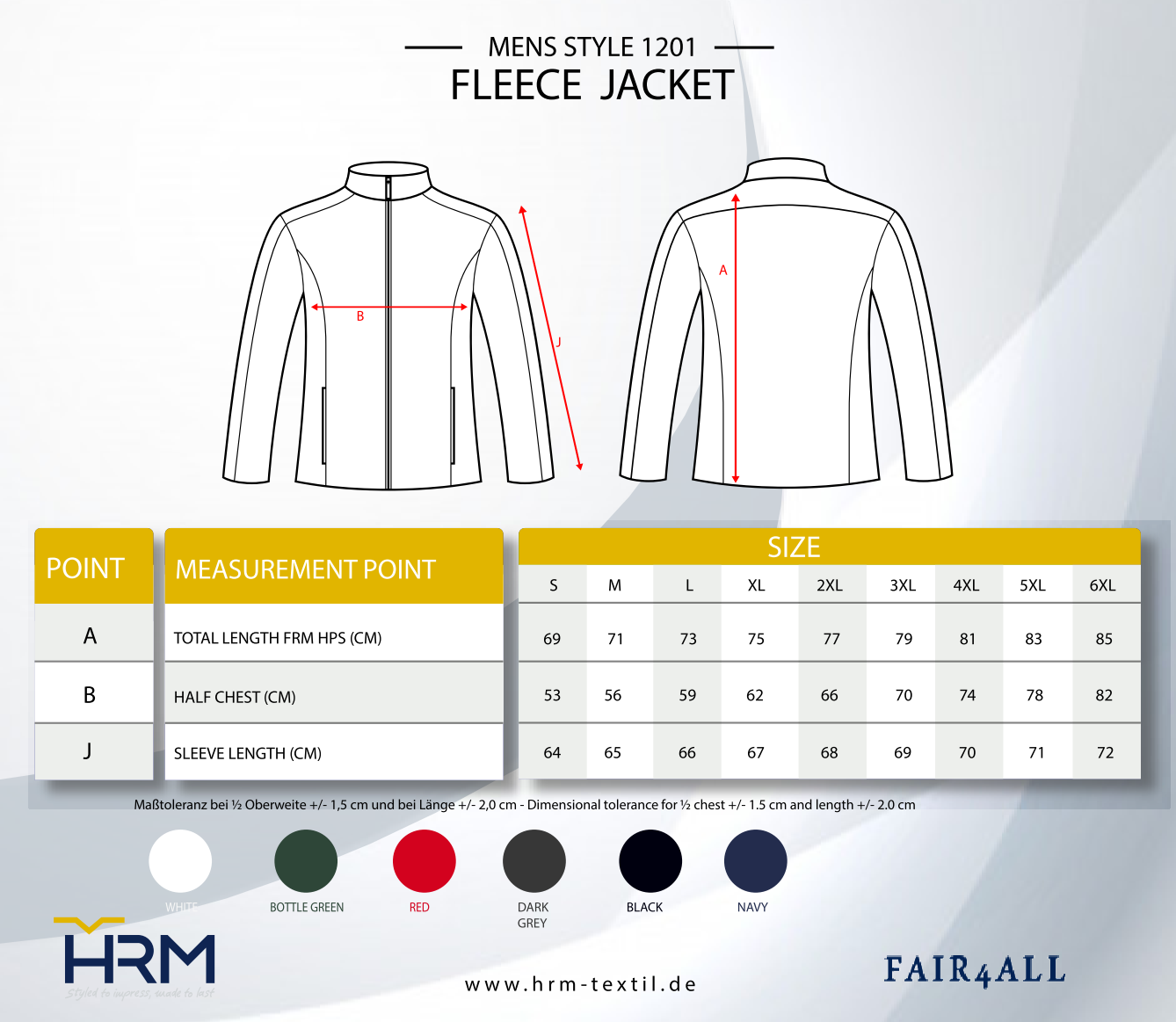 HRM Herren Full-Zip Fleece Jacket I Premium Fleecejacke Herren aus Micro-Polarfleece I Funktionsjacke für Herren I Workwear I Hochwertige & nachhaltige Herren-Bekleidung